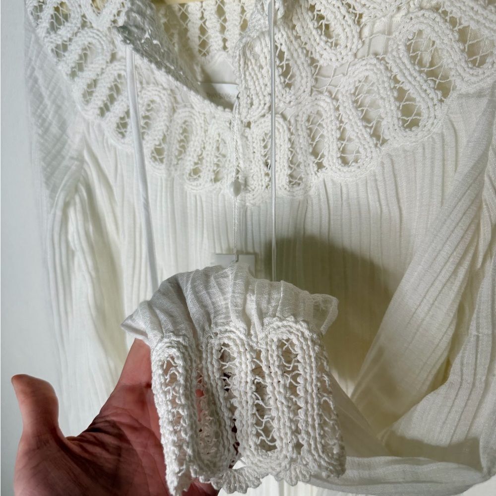 NWT ✨ Jonathan Simkhai Romantic Lace Trim Pleated Blouse Small - Picture 5 of 7